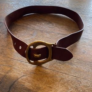 Armani Exchange Brass Buckle Medium Brown Leather Belt.